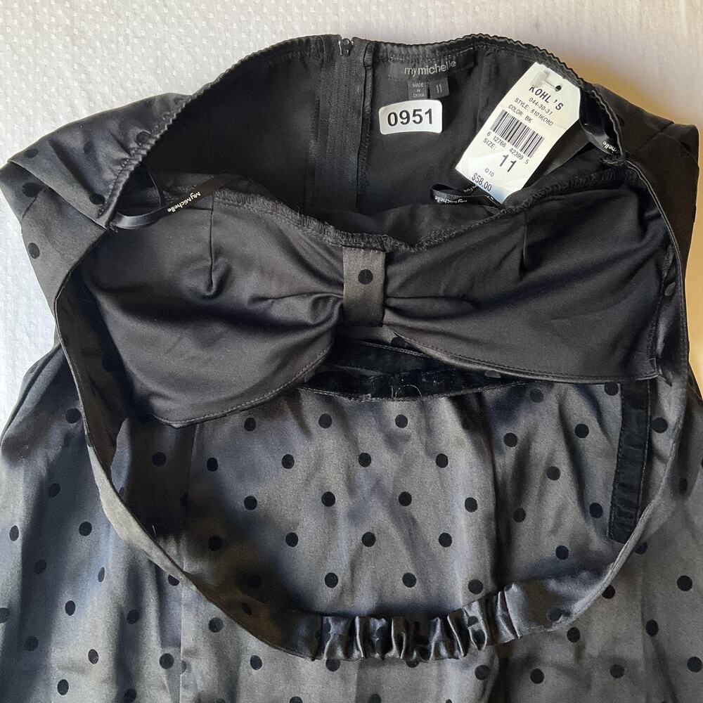 My Michelle Women Dress 11 Black Polka Dot Sheath Satin Coquettecore Bow - Picture 3 of 9